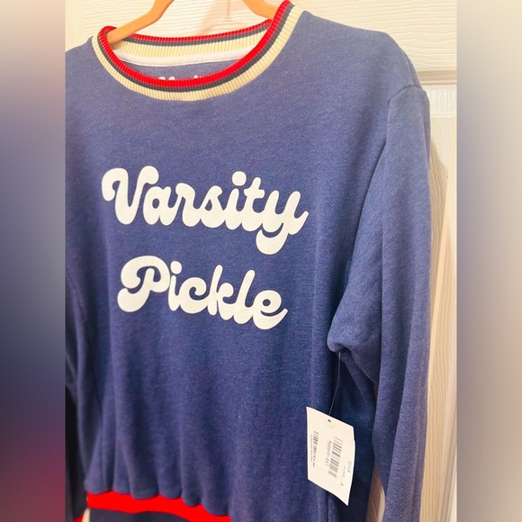 Varsity Pickle Crew Neck Sweater with Red and Cream Accents - Picture 2 of 5